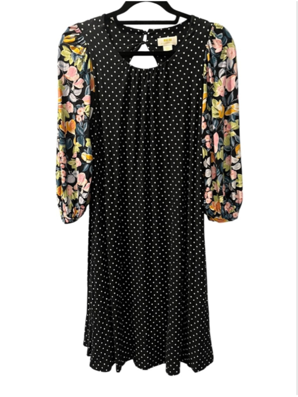 Anthropologie Maeve Sawyer Polka Dot Floral Balloon Sleeve Dress Black Small